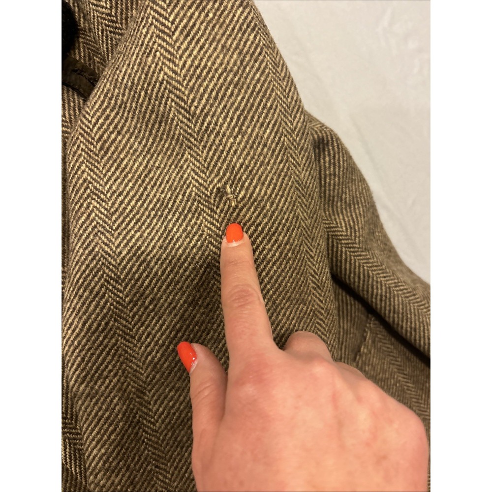 Vtg Sears Herringbone Wool Blend Coat Mens Large Faux Fur Collar Lined 60s 70s - Picture 16 of 16